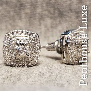 White Sapphire Silver Box Earring Set